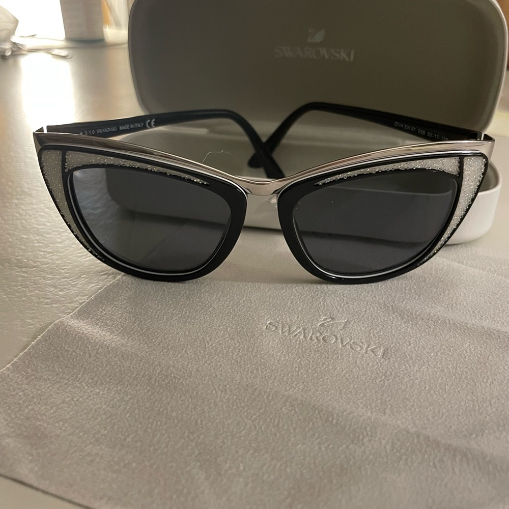 Swarovski Black and Silver Glam Sunglasses with inset Crystals